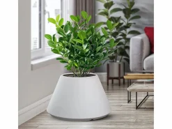 Jarrón redondo de resina de diseño cónico Stromboli para plantas de interior y exterior, d.60x35h Blanco New