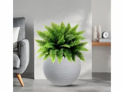Jarrón redondo de resina en forma de esfera Botticelli para plantas de interior y exterior, 40x33 cm Beige New
