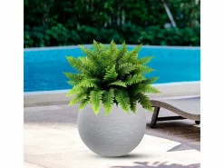Jarrón redondo de resina en forma de esfera Botticelli para plantas de interior y exterior, 40x33 cm Beige New