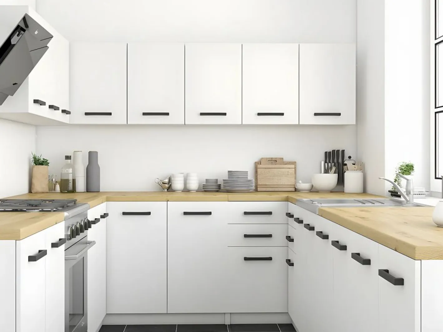 TOPESHOP JASPE | Cocina modular + lineal completa L 200 cm 6 piezas | Encimera INCLUIDO | muebles de gabinete de cocina Blanco New