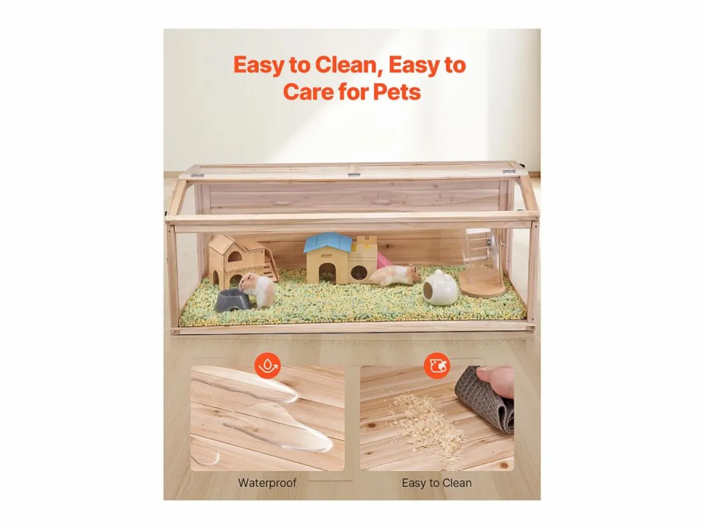 Transportín De Paseo Para Animales|Jaula de Madera para Hámster, SucceBuy, 122 cm, Hábitat para Ratones, Roedores y Pequeños Animales