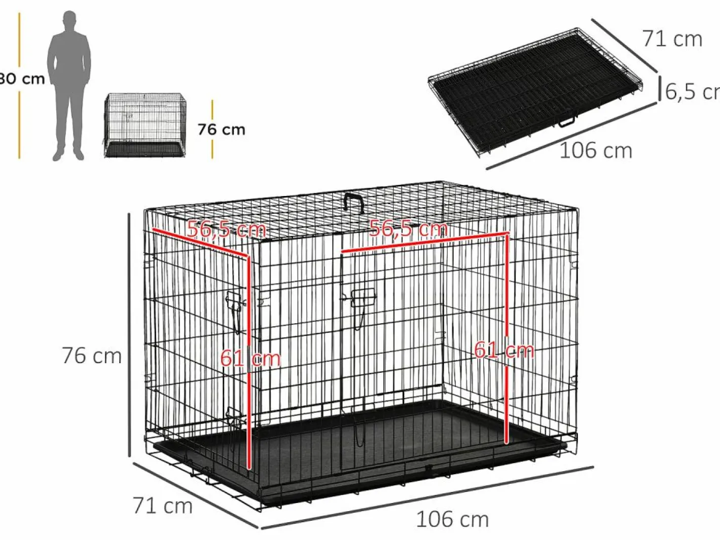 PawHut Transportín De Paseo Para Animales|Jaula de perro 106x68x76 cm