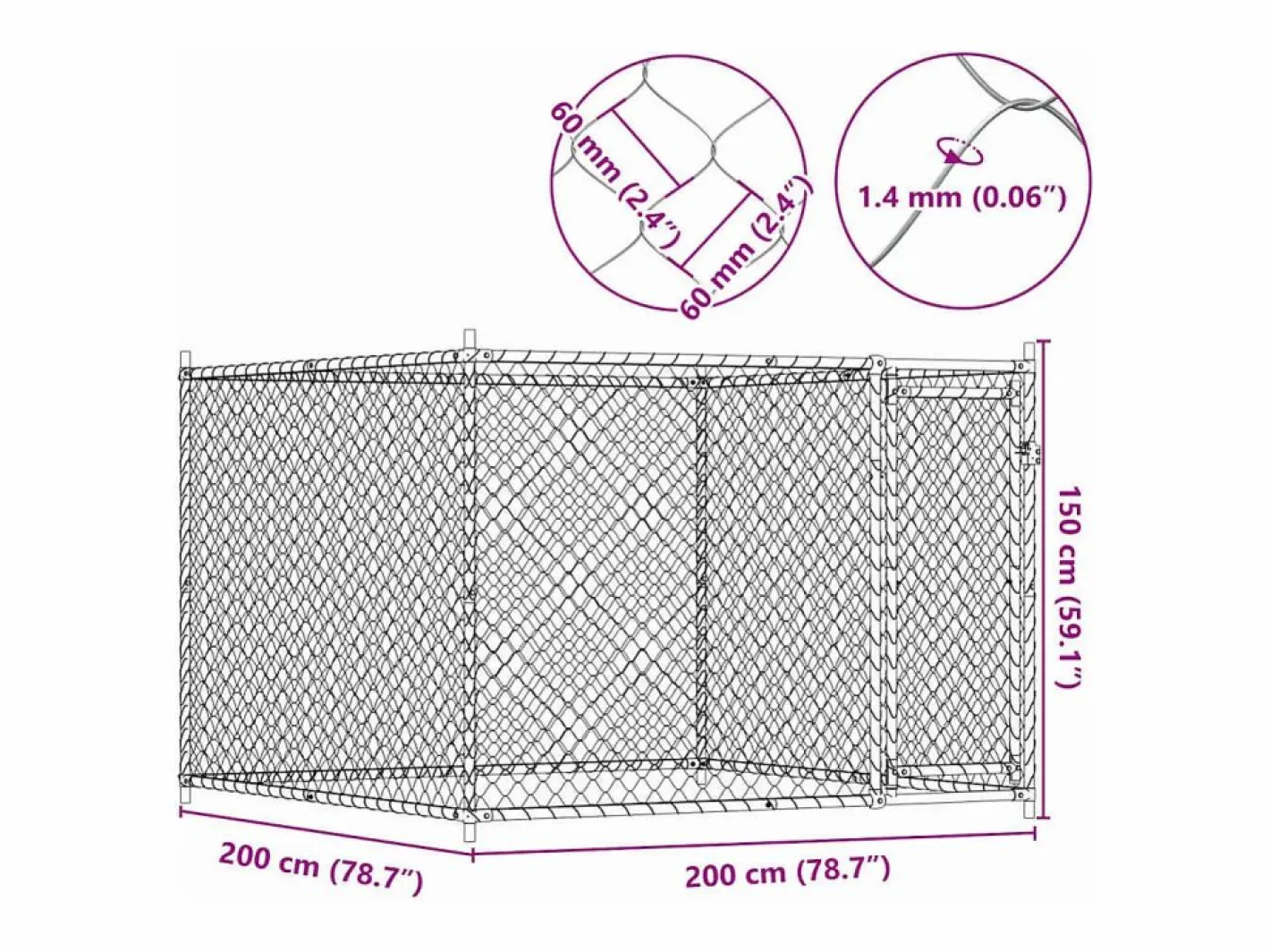 Clicnbuy Seguridad Para Mascotas|Jaula de perros con puerta acero galvanizado 2x2x1,5 m