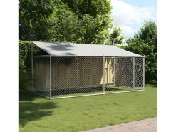 Jaula de perros techo y puerta acero galvanizado 4x2x2 m ES833700 Gris New