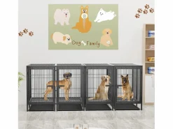 Fativo Jaula para perros con 3 puertas interiores, gran transportín XXL con bandeja extraíble 90x62x68cm Negro Outlet