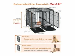 Fativo Jaula para perros con 3 puertas interiores, gran transportín XXL con bandeja extraíble 90x62x68cm Negro Outlet