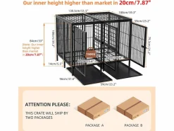 Fativo Jaula para perros con 3 puertas interiores, gran transportín XXL con bandeja extraíble 90x62x68cm Negro Outlet