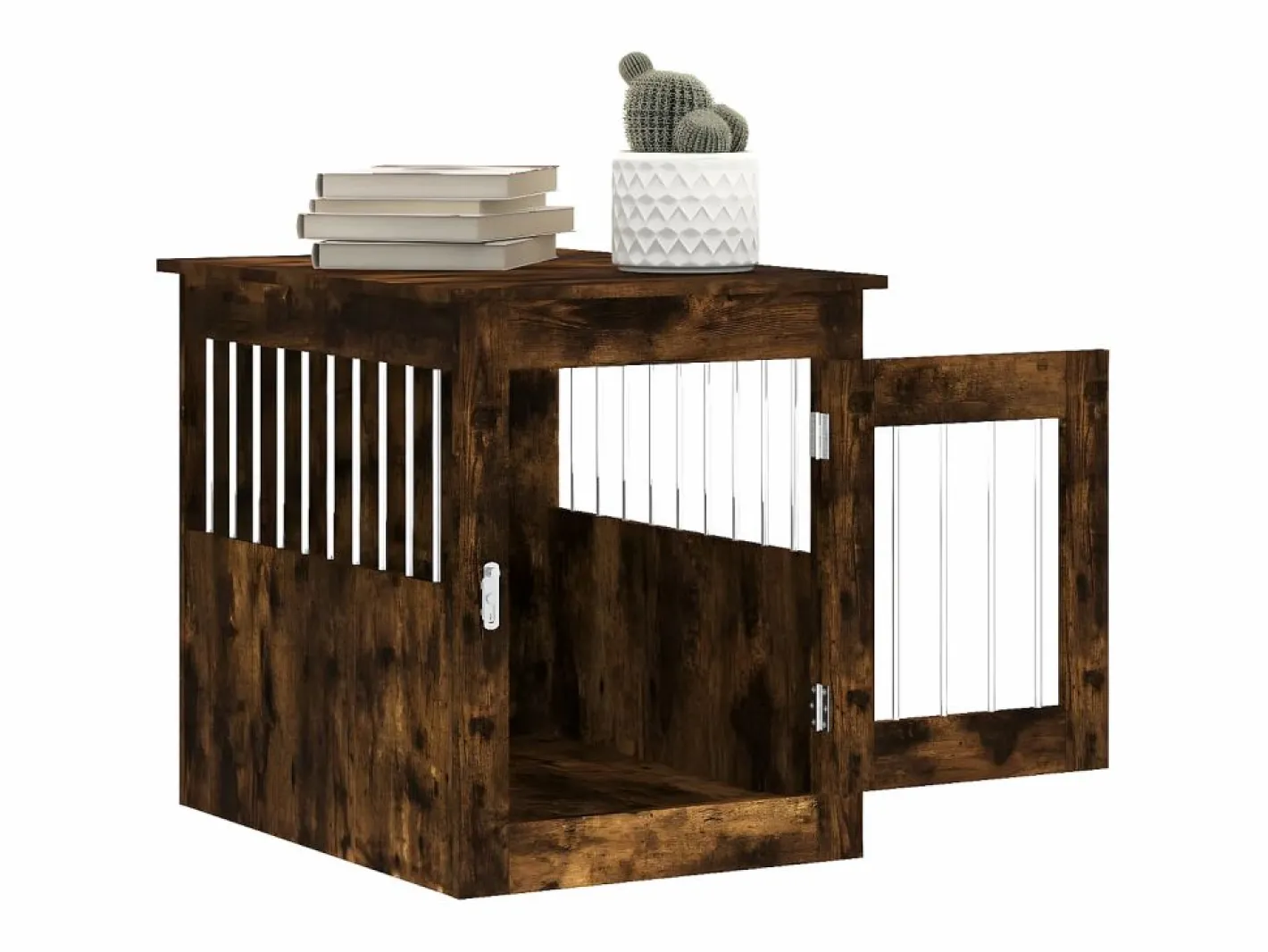 Transportín De Paseo Para Animales|Jaula para perros madera ingeniería roble ahumado 55x75x65 cm ES202367