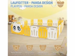Joyz Parque infantil 240×240cm para bebés corralito infantil de plástico blanco diseño panda plegable actividades de interior/exterior Amarillo