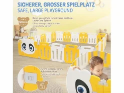 Joyz Parque infantil 240×240cm para bebés corralito infantil de plástico blanco diseño panda plegable actividades de interior/exterior Amarillo