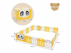 Joyz Parque infantil 240×240cm para bebés corralito infantil de plástico blanco diseño panda plegable actividades de interior/exterior Amarillo