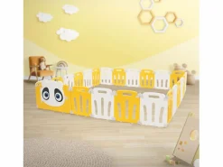 Joyz Parque infantil 240×240cm para bebés corralito infantil de plástico blanco diseño panda plegable actividades de interior/exterior Amarillo