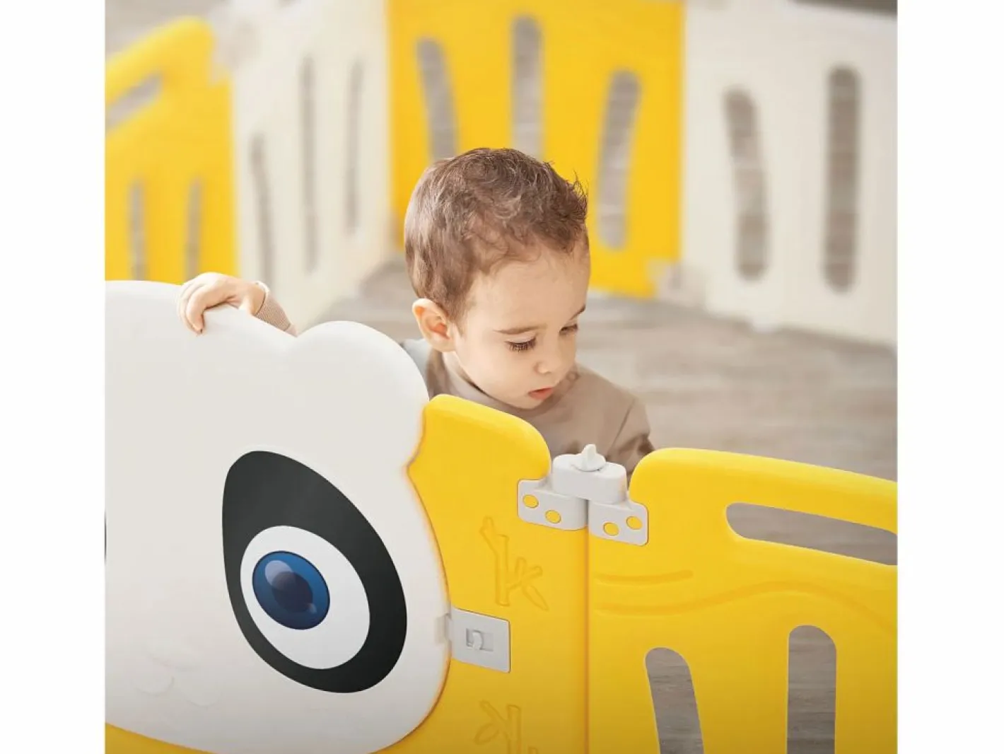 Joyz Parque infantil 240×240cm para bebés corralito infantil de plástico blanco diseño panda plegable actividades de interior/exterior Amarillo