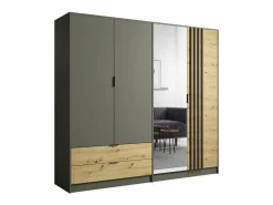 Meublorama Dormitorio Completo|Juego completo de dormitorio IZO: Armario, cama 160x200, cómoda, mesitas de noche, roble/gris antracita