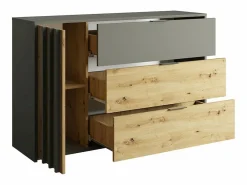 Meublorama Dormitorio Completo|Juego completo de dormitorio IZO: Armario, cama 160x200, cómoda, mesitas de noche, roble/gris antracita