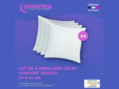 DREAMEA Juego de 4 almohadas câlin Oekotex - 400 gr - - 60 x 60 cm - TORIVIA Blanco Online