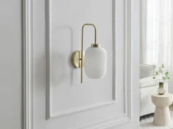 OZAIA Aplique Para Pared|Juego de 2 apliques de pared, latón cepillado y vidrio blanco - L. 25 x Alt. 41 cm - Dorado - LOUXOR