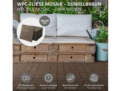 Juego de 44 baldosas de terraza de WPC de madera 30x30cm 4m²^ECD Germany