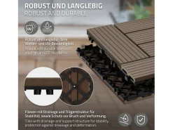 ECD Germany Juego de 33 baldosas de terraza de WPC de madera 30x30cm 3m² Marru00f3n Hot