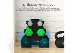 Aparato De Musculación|Juego de 6 básculas colgantes con soporte, 2 x 1 kg, 2 x 3 kg, 2 x 5 kg, de metal, (34 x 10 x 34 cm)