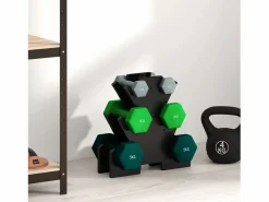 Aparato De Musculación|Juego de 6 básculas colgantes con soporte, 2 x 1 kg, 2 x 3 kg, 2 x 5 kg, de metal, (34 x 10 x 34 cm)