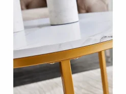 Mesa De Centro|Juego de 2 mesas de centro nido modernas de mármol y metal dorado para sala de estar y dormitorio.