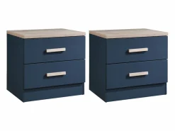 Vente-unique Muebles Niño|Juego de 2 mesitas de noche con 2 cajones color azul y natural - SKAIDO