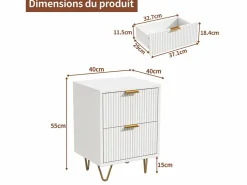 Juego de 2 mesitas de noche, mesitas auxiliares con 2 cajones, mesita de noche moderna blanca con patas doradas, color^ Online
