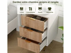 Juego de 2 mesitas de noche - Cómodas de 3 cajones - con tiradores metálicos - 65 x 40 x 40 cm Beige / Blanco Outlet