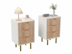 Juego de 2 mesitas de noche - Cómodas de 3 cajones - con tiradores metálicos - 65 x 40 x 40 cm Beige / Blanco Outlet