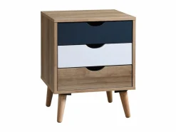 Vente-unique Muebles Niño|Mesita De Noche|Juego de 2 mesitas de noche con 3 cajones, blanco natural y azul marino - LURVIA