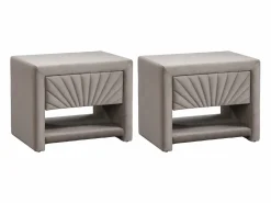 Vente-unique Juego de 2 mesitas de noche con 1 cajón en terciopelo - ULAMI Beige Outlet