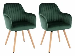 Vente-unique Juego de 2 sillas con brazos - Terciopelo y metal efecto madera - Verde oscuro - ELEANA Verde esmeralda Sale