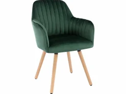 Vente-unique Juego de 2 sillas con brazos - Terciopelo y metal efecto madera - Verde oscuro - ELEANA Verde esmeralda Sale
