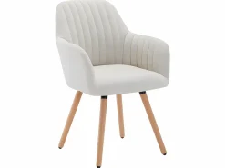 Vente-unique Juego de 2 sillas con brazos - Tela y metal efecto madera - - ELEANA Crema Hot