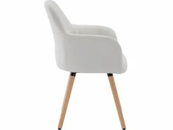 Vente-unique Juego de 2 sillas con brazos - Tela y metal efecto madera - - ELEANA Crema Hot