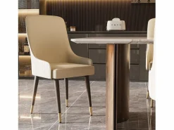 Juego de 2 sillas de comedor beige de cocina en cuero, capacidad de carga 150 kg, 43.5x43.5x90cm^Fativo Outlet