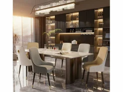 Juego de 2 sillas de comedor beige de cocina en cuero, capacidad de carga 150 kg, 43.5x43.5x90cm^Fativo Outlet