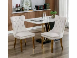 Juego de 2 sillas de comedor en terciopelo con respaldo acolchado y patas de metal dorado^OKWISH Best