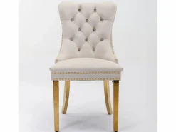 Juego de 2 sillas de comedor en terciopelo con respaldo acolchado y patas de metal dorado^OKWISH Best