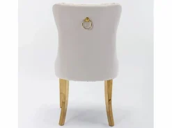 Juego de 2 sillas de comedor en terciopelo con respaldo acolchado y patas de metal dorado^OKWISH Best