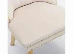 Juego de 2 sillas de comedor en terciopelo con respaldo acolchado y patas de metal dorado^OKWISH Best