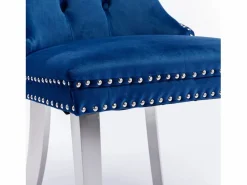 Juego de 2 sillas de comedor - Sillas con respaldo acolchado y patas de acero inoxidable plateadas - con ribete tachonado - terciopelo azul Azul / Plateado