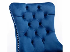 Juego de 2 sillas de comedor - Sillas con respaldo acolchado y patas de acero inoxidable plateadas - con ribete tachonado - terciopelo azul Azul / Plateado