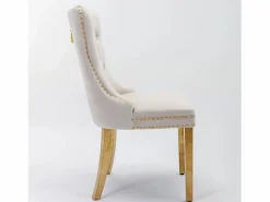 Sillas Y Lotes De Sillas|Juego de 2 sillas de comedor - Sillas con respaldo acolchado y patas de acero inoxidable dorado - con ribete tachonado - terciopelo beige