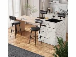 Juego de 2 sillas de mostrador de piel sintética negra, altura 65 cm, para cocina Negro New