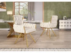 Juego de 2 sillas giratorias de terciopelo con reposabrazos - patas de metal dorado -^ModernLuxe Sale