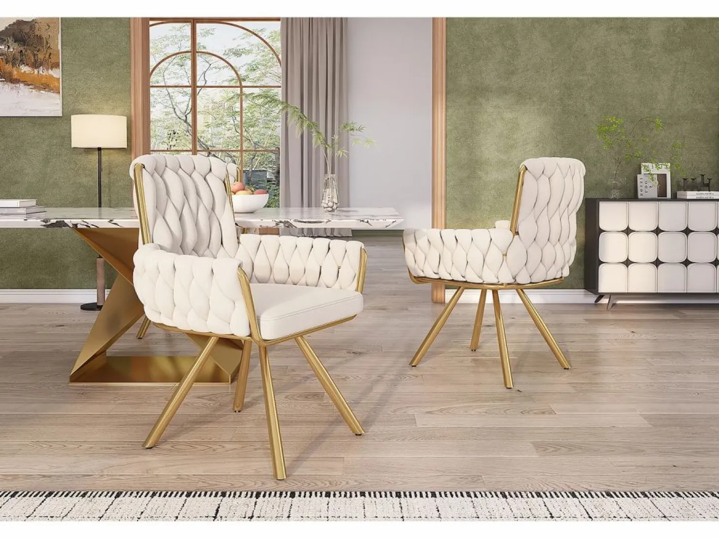 Juego de 2 sillas giratorias de terciopelo con reposabrazos - patas de metal dorado -^ModernLuxe Sale