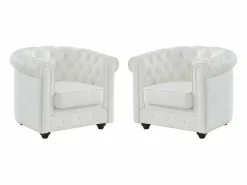 Vente-unique Juego de 2 sillones de piel de búfalo CHESTERFIELD Blanco Best