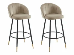 Vente-unique Juego de 2 taburetes de bar de terciopelo y metal - - ELIRAM Beige Outlet